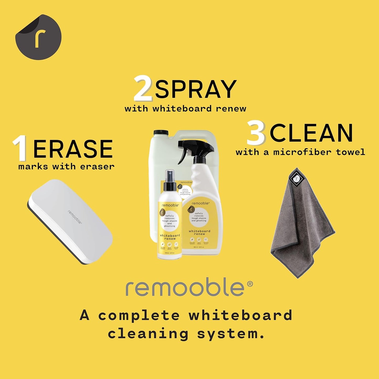 Remooble Dry Erase Whiteboard Cleaner 1 Gallon (4 Pack)