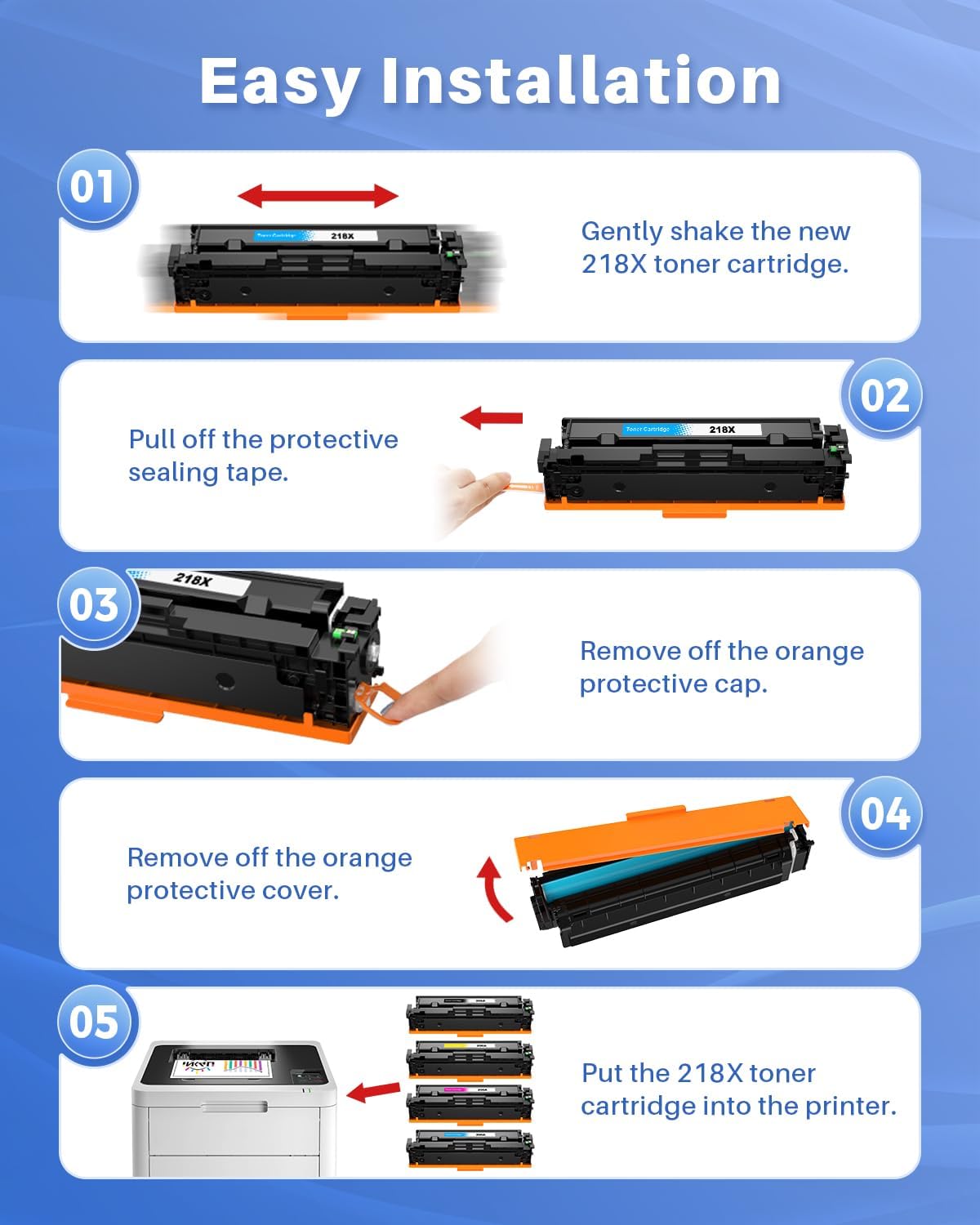 218X Toner Cartridges 4 Pack (with Chip) Compatible Replacement for HP 218X W2180X 218A W2180A Toner for HP Color Laserjet Pro 3201dw, MFP 3301cdw, 3301fdw, 3301sdw Printer (B/C/M/Y, High-Yield)