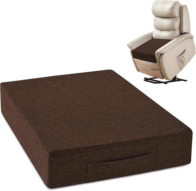 Recliner Cushions for Elderly 20x20x4 Inch Thick Large Recliner Seat Cushion with a Handle Square Non Slip Chair Pads with Washable Cover for Couch Armchair Chairs Brown