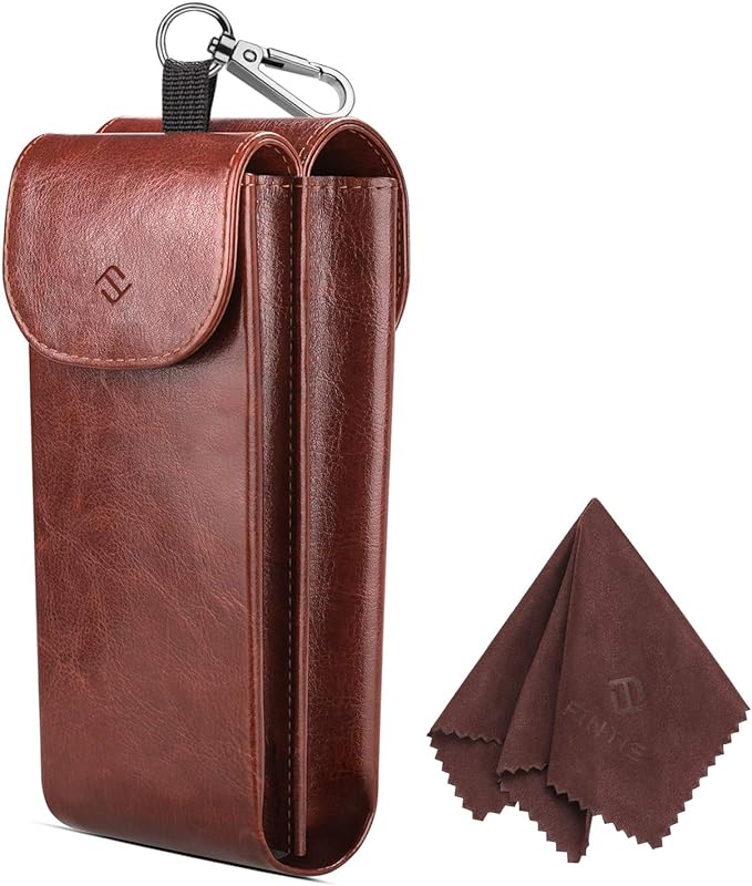 FINTIE Double Glasses Case with Carabiner Hook, Portable Vegan Leather Eyeglass Case Anti-scratch Sunglasses Pouch