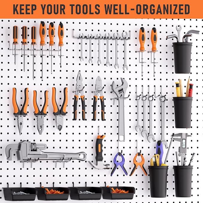 INCLY 280PCS Upgraded Pegboard Hooks Assortment with Bins & Cups | Pegboard Accessories Organizer Kit, 1/8 or 1/4 inch Peg Board Hooks for Hanging Tools, Garage Warehouse Wall Organization
