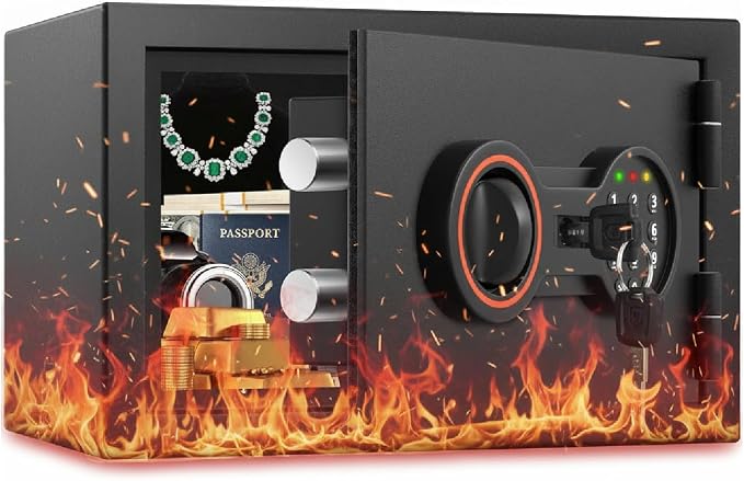 [2026 0.5H 1700°F] Mini Fireproof Safe, 14.8Lbs Heavy Duty Fire Safe Box | with Alarm System, Sensor LED Light, Wall Mountable Small Safes for Home Use