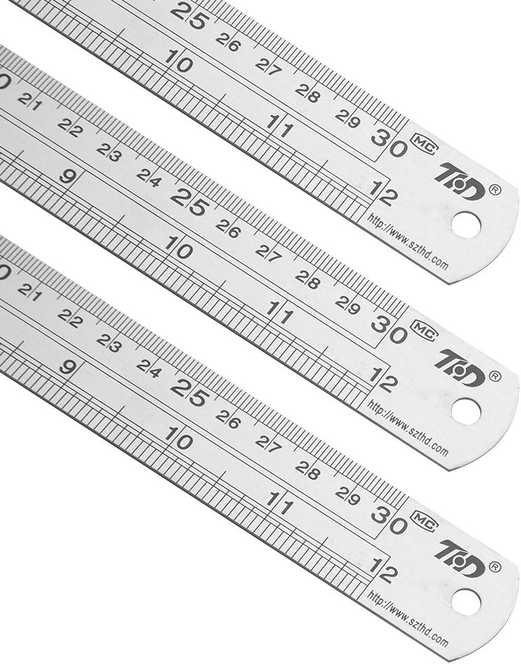 ZZTX Classic 12 Inch Stainless Steel Ruler Set of 6, Heavy Duty, Straight Edge, Non-Bendable, Rust & Corrosion Resistant
