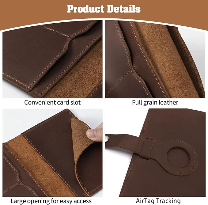 Jack&Chris Genuine Leather Passport Holder For Travel, RFID Blocking Handmade Passport Holder with Card Case Organized & Safe, Quality Travel Essentials for Women and Men for Gifting, Red Brown