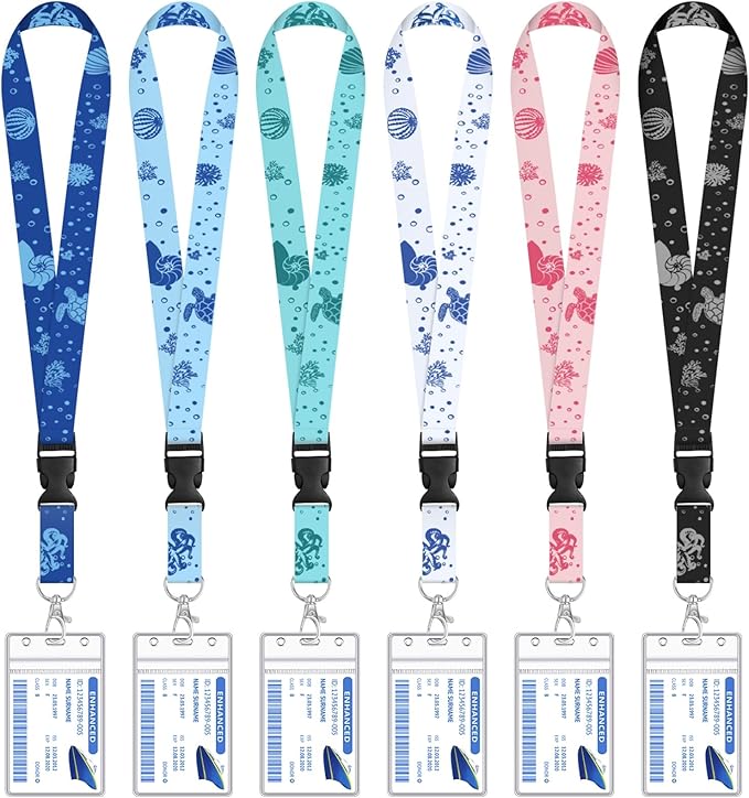 HONSIO 6 Pack Cruise Lanyard for Ship Cards, Cruise Essentials 2026, Ocean | Detachable Lanyards with Waterproof ID Badge Holders, Cruise Must Have for Carnival, Royal Caribbean, NCL