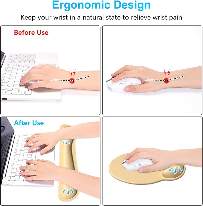Dapesuom Keyboard Wrist Rest and Mouse Pad with Wrist Support, Cute Memory Foam Cushion for Keyboard and Mouse Set, Ergonomic Pad Rests with Non Slip Base for Easy Typing & Pain Relief, Navajo White