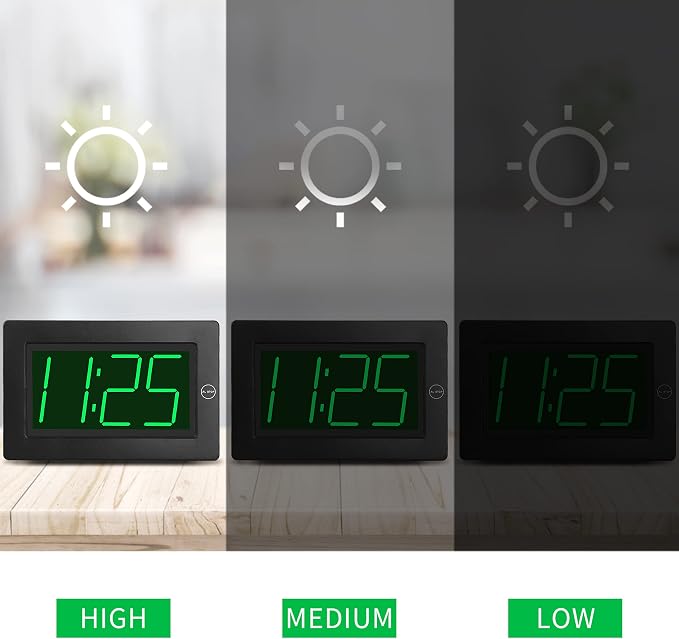 KWANWA Large Digital Alarm Clock, 3" LED Display Battery Operated, Dimmable Auto Night Mode, Easy to Read for Seniors Visually Impaired, Cordless Wall Clock or Table Clock for Bedroom Living Room