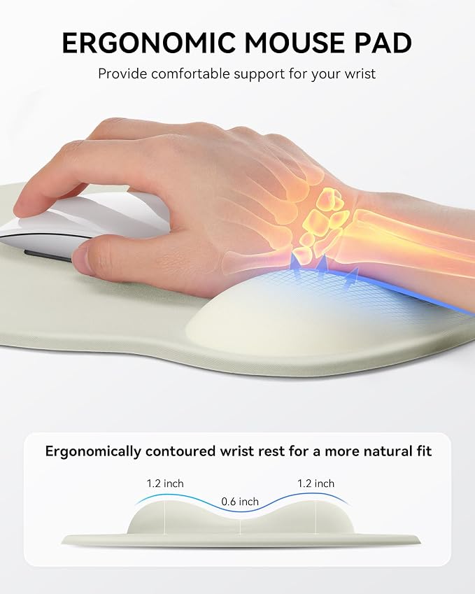 Mouse Pad with Wrist Rest for Desktop Large Ergonomic Mouse Mat(LightGreen) | 10.6''L x 9''W Size, Gel Wrist Support, Non-slip Base, Washable Surface, Laptop Mousepad