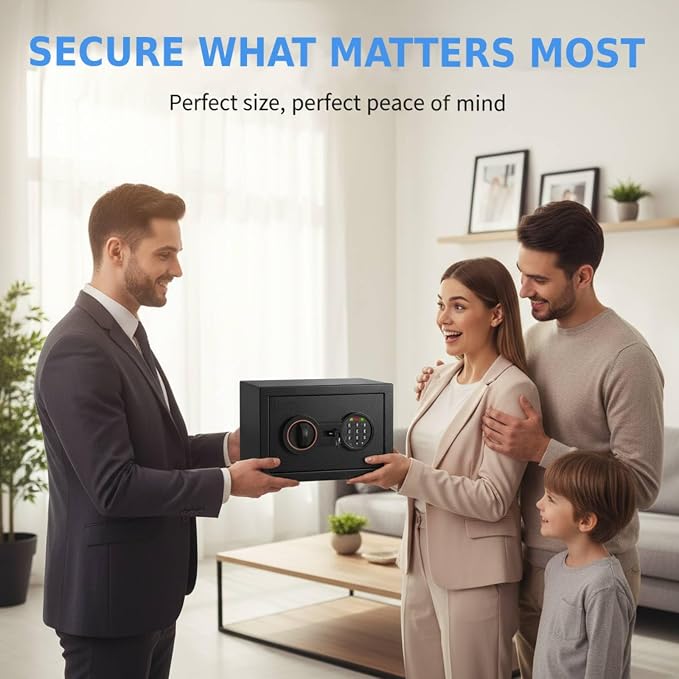 Small Safe for Home, 6.69"H Safe Box with Fireproof Waterproof Bag | Money Safe with Alarm System, Sensor LED Light, Wall/Floor Mountable, Hidden Safes for for College Dorm Room