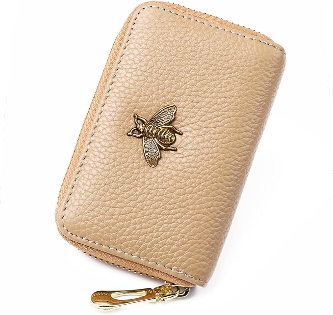 imeetu RFID Credit Card Holder, Small Card Wallet Women, Leather Card Case | Genuine Leather Women's Card & id Cases, Change Coin Purse with Zipper Keychain id Window, 20 Colors & 3 Styles, Daily, Gifts