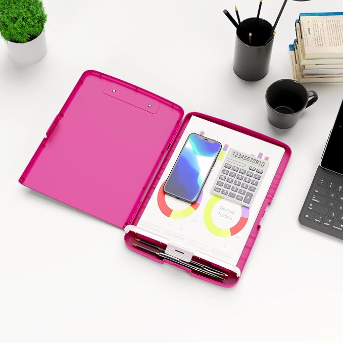 Hongri Clipboard with Storage with Pencil Case, 8.5 x 11 Storage Clip Board | High Capacity Organization Box for A4 Letter Legal Paper, Heavy Duty Folio & Side-Opening for Nurses, Teachers, Red