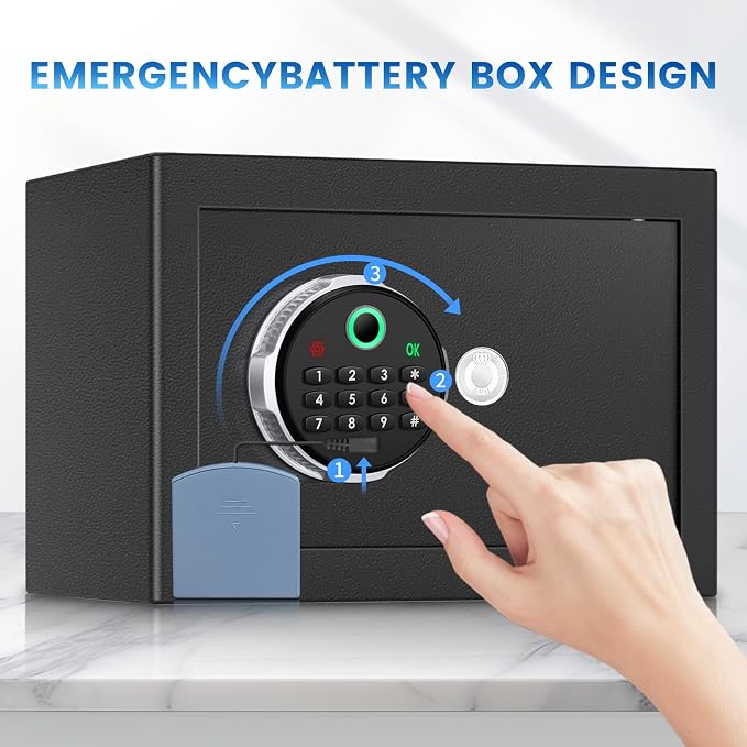 Small Smart Biometric Safe Box for Home, (6.5"D x 7"W x 6.5"H) | Mini Safes with Anti-Theft Dual Alerts, Mute Mode, Digital Security Money Safe for Cash, Jewelry, Business(without Shelf)