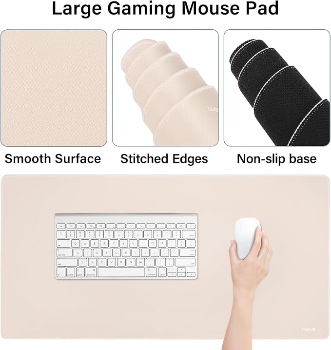 MOSISO Keyboard Mouse Pad Set, Gaming Mouse Pad&Keyboard Wrist Rest | Ergonomic Wristrests with Memory Foam Home Office Easy Typing Cushion Non-Slip Mousepad, Apricot