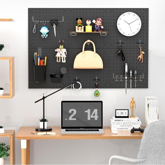 Peg Board Kit, Includes Pegboard and Accessories,with Hooks and Bins,Peg Board Wall Organizer for Office,Ornaments Display,Crafts Organization (66, Black)