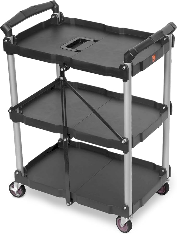 WEN Compact Foldable Service Utility Cart, Three Tier with 165-Pound Capacity (73065)