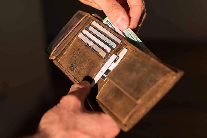 DiLoro Italy Mens Leather Wallet Bifold Flip ID Coin Section RFID Protection