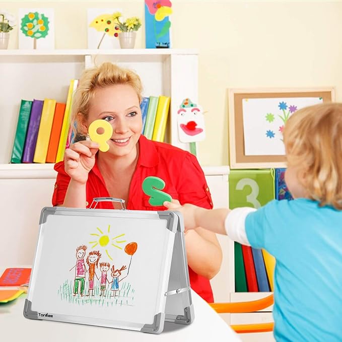 Dry Erase Board 16x12 Inches Double Sided Magnetic Small Whiteboard | Portable, Foldable, With Stand, Magnetic, Desk Top White Board for School Classroom Homeschooling Office Home Teacher Student