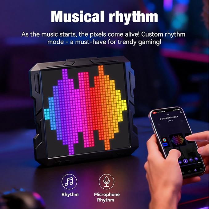 Pixel Display Frame, 32x32 Pixel Art Digital Picture Frame, Programmable LED Display with APP Control, Clock Alarm & Message Board, Bluetooth Smart Pixel Screen for Desktop, Home Office, Game Room