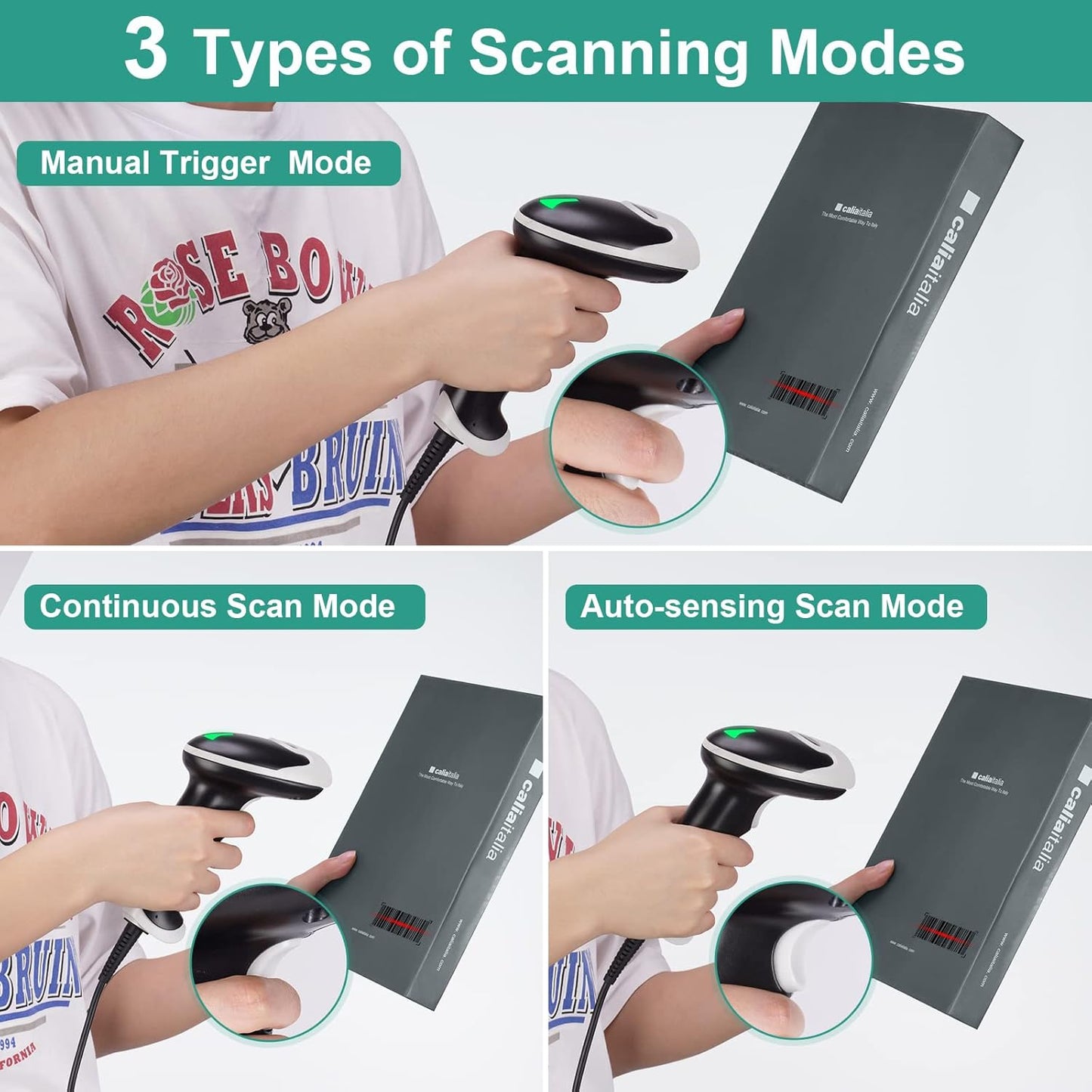 Barcode Scanner, USB Handheld QR Code Scanner Wired Connection 1D 2D&PDF417 Data Matrix Automatic Barcode Reader Plug and Play Bar Code Scanners for Store Supermarket Warehouse Library