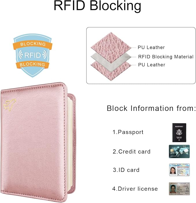 WALNEW Passport Holder for Travel, RFID Passport Wallet, Travel Essentials | PU Leather Passport Cover Case with Pen Holder, Travel Must Haves Accessories, Passport Book Holder for Women