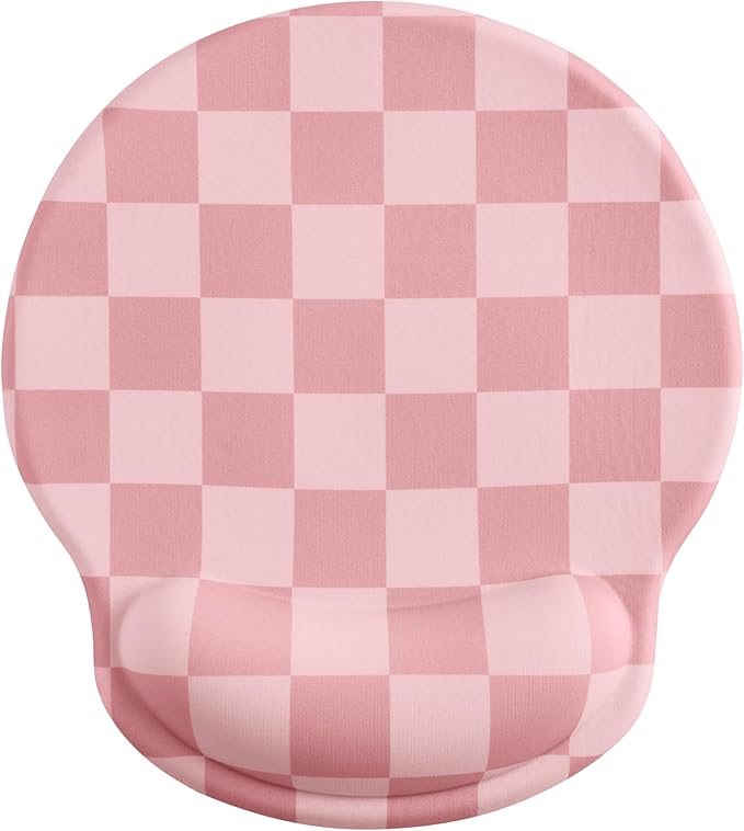 Ohocut Coral Pink Checkered Mouse Pad with Gel Wrist Rest, Wrist Support, Ergonomic Desk Accessories for Women, Office Laptop Gaming Decor, Cute Aesthetic Check Design