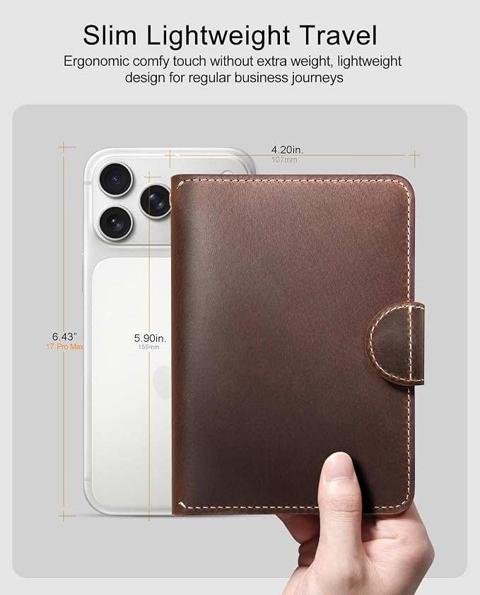 RFID Passport Holder for Travel with Hidden Airtag Slot – Genuine Leather Passport Wallet, Travel Gift for Men & Women