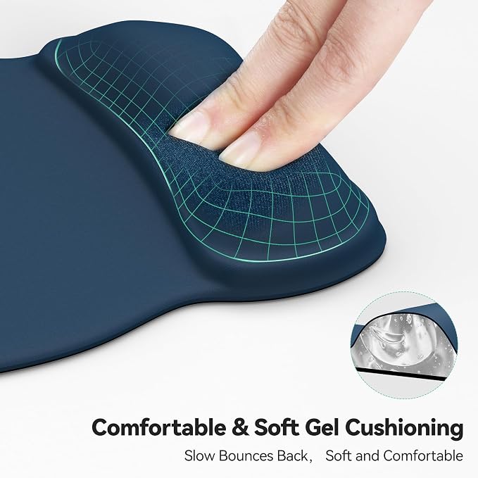 TECKNET Gel Ergonomic Mouse Pad with Wrist Rest, Non-Slip PU Base, Navy | Comfortable Gel Cushion, Pain Relief, Smooth and Waterproof Surface, Mouse Pad with Wrist Rest for Office, Gaming and Study