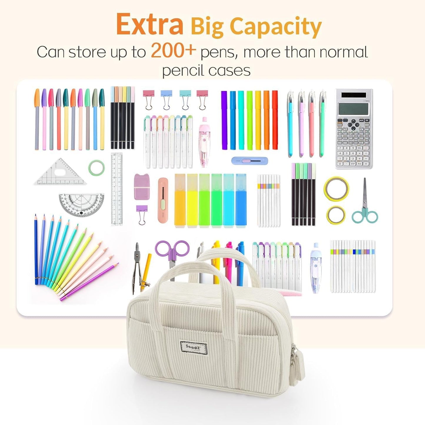 Sooez Large Pencil Case Pouch, Extra Big Pencil Bag with 5 Compartments, Pen Bag Wide Opening, Soft Corduroy Pencil Pouch Organizer with Zipper, Cute Aesthetic School Supplies for Teen Girls-Blue
