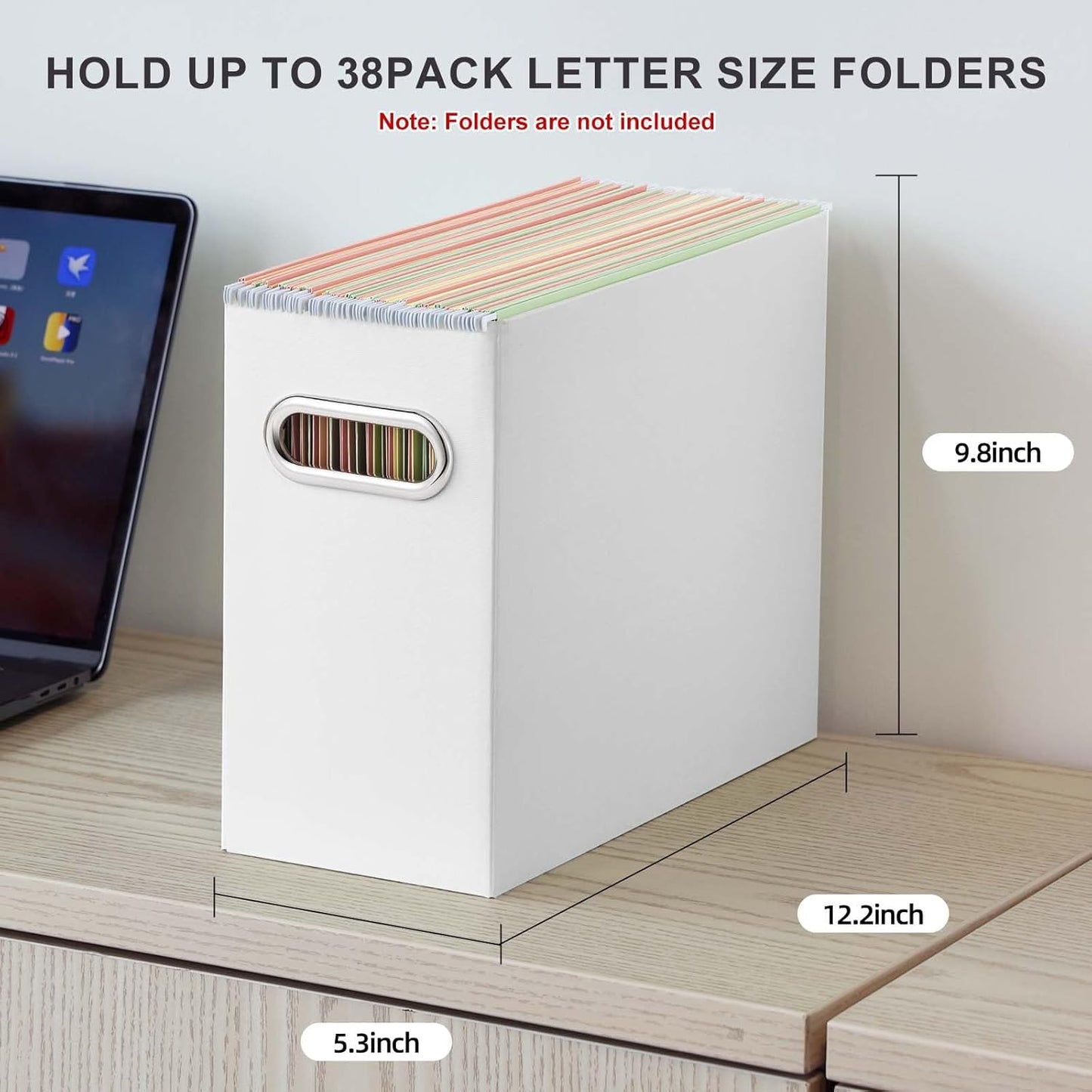 Oterri File Organizer, 4 Packs Small Storage Box, Cardboard File Folder Organizer, Collapsible File Box for Hanging File Folders Letter Size, Portable Filing Organizer with Handle（White）