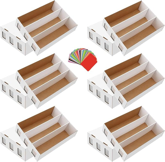 6 Pack Trading Card Storage Box, 14000+ Count Card Storage Box with 48 Card Divider White Sports Card Storage Box Cardboard Card Organizer Box Bulk Card Case Trading Card Box for Sports Card Collector