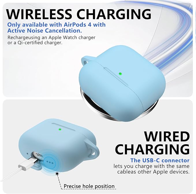 Ljusmicker for AirPods 4 Case 2024 with Cleaner Kit,Soft Silicone Protective Cover for Apple AirPods 4th Generation Cases for Women Men,for AirPod 4 Case Accessories with Keychain-Sky Blue