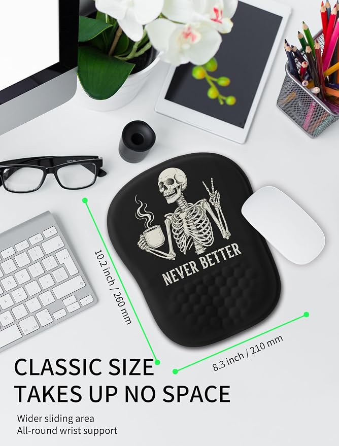 Hokafenle Ergonomic Wrist-Hugging Mouse Pad Wrist Support, U-Shaped Holding Wrist Rest Mousepad for Carpal Tunnel Pain Relief with Cushioned Memory Foam Slope Massage Bulge (10.2x8.3 in,Never Better)