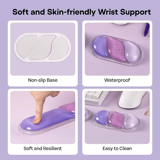 EPOMAKER CloudGel Wrist Rest for Keyboard and Mouse, 2 Pieces | Silicone Wrist Support, Anti-Slip Rubber Bottom, Ergonomic Design, Suitable for Office/Computer/Laptop/Gaming (Purple)