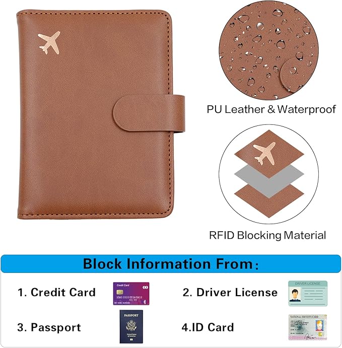 Melsbrinna Premium Leather Passport Holder Covers Case, Waterproof Rfid Blocking Travel Wallet Passport Holder with Pen Holder, Cute Passport Book for Women/Men