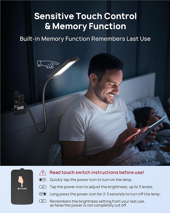 TROND LED Desk Lamp with Clamp, 1000LM Bright 3-Level Dimmable Desk Light | 6000K Daylight Extra-Long Flexible Gooseneck Clip on Light, Eye-Care Clamp Lamp for Painting, Workbench,Reading, Sewing