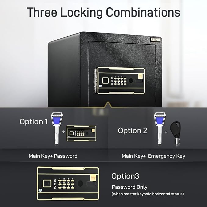 Home Safe Box, 1.2 Cubic Feet Security Safe with Fireproof Waterproof Money Bag, Digital Keypad and Dual Key System, Personal Lock Money Box for Home Office Valuable Document Black