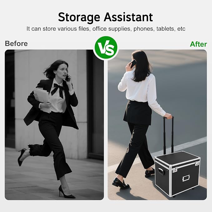 Mobile Business Case,Rolling Business Case,Portable File Storage Box,Black | Locking Hand pull File Case,Dual 3-Digit Password Locks Secure Contents,2 Wheels,31" Telescoping Handle Easy Roll 19x15x16"