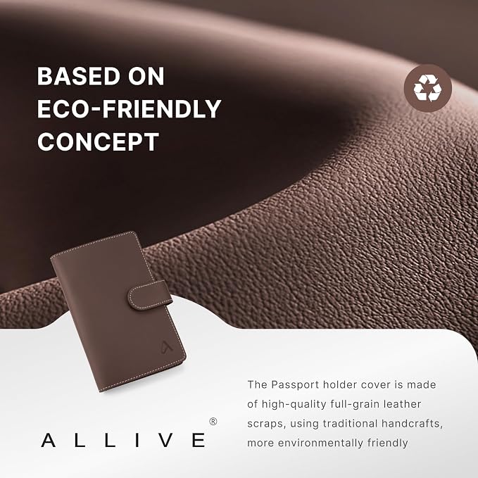 ALLIVE Family Passport Holder, Rfid Blocking Passport Wallet with AirTag Slot, Genuine Leather Travel Document Organizer for Women & Men, Airport Essentials, Travel Gift (Coffee Brown)