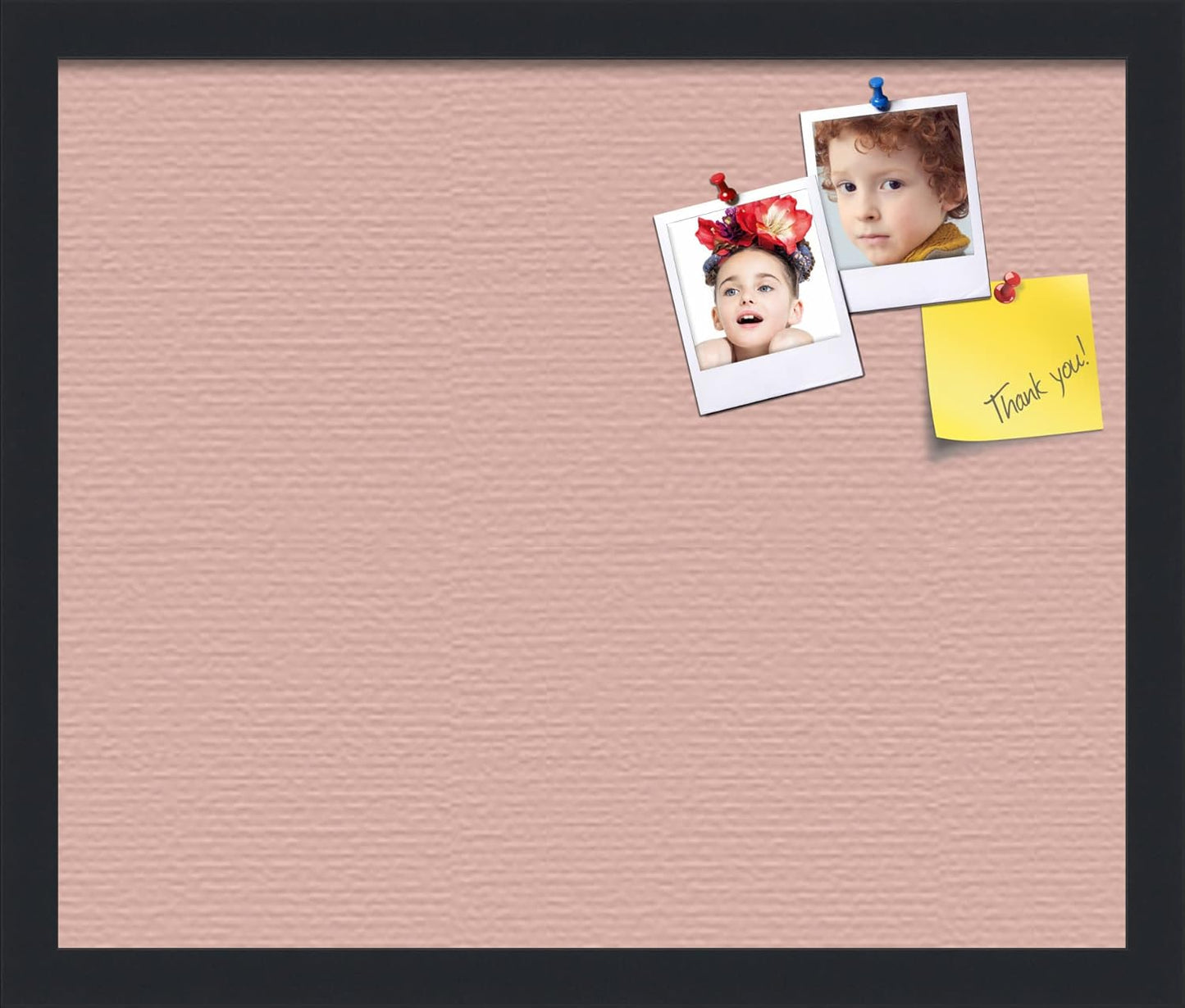 PinPix 18x15 Inch Cork Bulletin Board. This Decorative Framed Pin Board Comes with Pink Pastel Design and a Satin Black Frame. Ideal for Home Office Decor or Message Board (PinPix-1813)