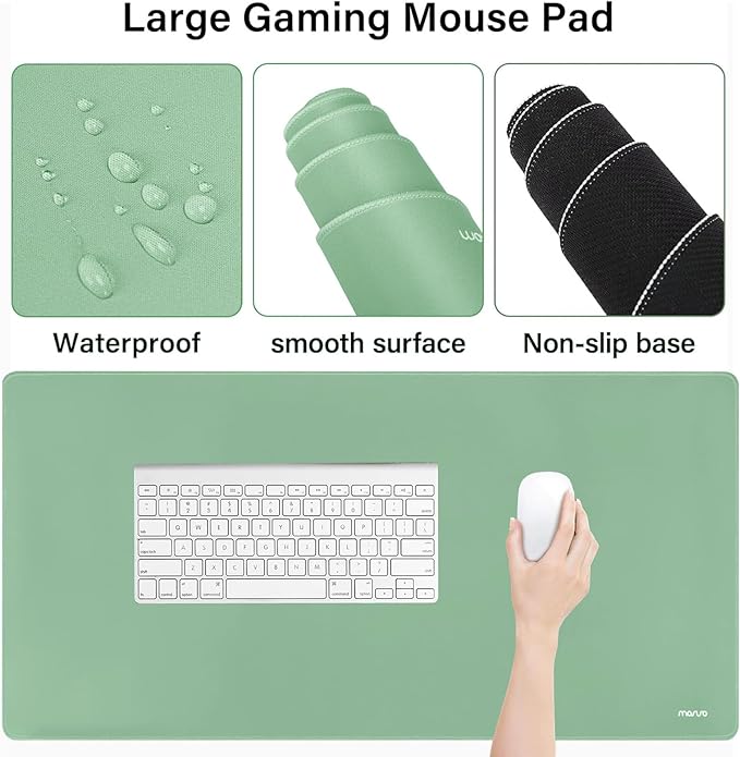 MOSISO Keyboard Mouse Pad Set, Large Gaming Mousepad&Keyboard Wrist Rest&Mouse Wrist Rest&Coaster, Ergonomic Non-Slip Mousepad&Easy Typing Cushion with Memory Foam for Home Office, Emerald Green
