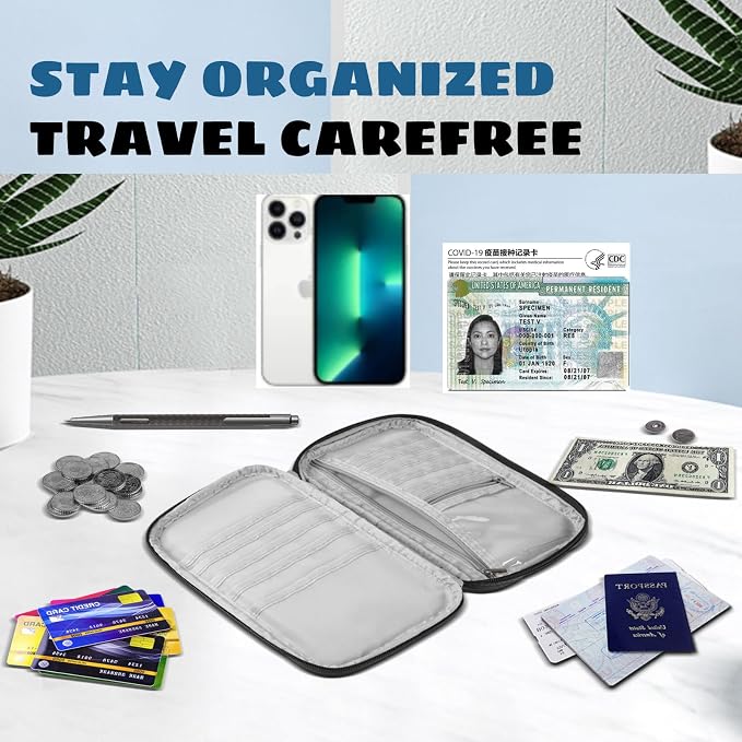 Amazing,Practical,Premium,RFID Family Passport Holder, Travel Wallet, Travel Document Organizer, Passport Bag,(Black)