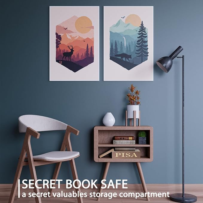 Diversion Book Safe with 4200°F Fireproof Money Bag and Combination Lock, 10.5" x 7.9" x 2.5" Fake Book Hidden Storage Safe, Hollow Secret Portable Metal Storage Box for Cash, Valuables- Leaning Tower