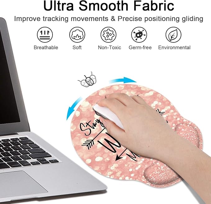 Ergonomic Mouse Pad Set with Wrist Rest, Rose Pink Gold | Non-Slip Rubber Base Wrist Cushion Support and Coasters Mousepad with Wrist Support for Computer Keyboard