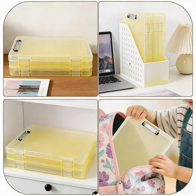 Letter Size Clipboard with Storage 8.5 * 11, Plastic Clear Yellow Clipboard File Box A4 Nursing Clip Board for School & Office with Christmas Stickers (Clear Yellow-1PCS)