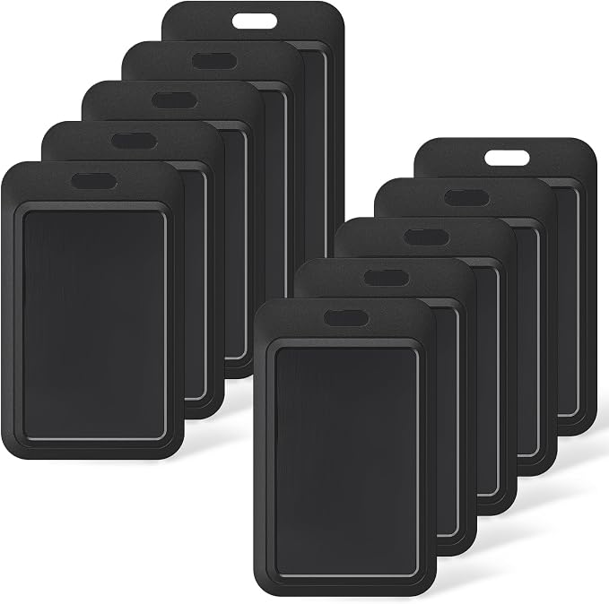 Uniclife 10 Pack Sliding ID Badge Holder Hard Black Vertical Plastic Card Case Protector Pouch with Clear Window for Office School ID Credit Cards Proximity Key Cards Driver’s Licenses and Passes