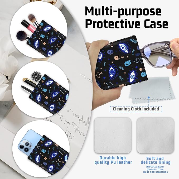 Soft Sunglasses Eyeglass Glasses Case,7x3.5inch Portable PU Leather Squeeze Top Holder Bag Pouch for Women Men