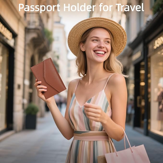 Passport Holder Travel Wallet Organizer for Women,Seal Brown | RFID secure, 6 card slots, 23 sim pockets, passport holder with zip-around wallet, slim fit for women travelers.