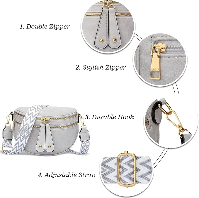 KKXIU Crossbody Bags for Women Vegan Leather Travel Bum Bag | Trendy Fanny Waist Pack | Shoulder Purse with Adjustable Strap
