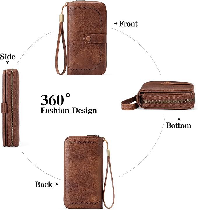 GAEKEAO Leather Credit Card Holder Wallet for Women RFID Blocking Large Capacity Bifold Zipper Card Case Organizer with Wristlet 45 Slots