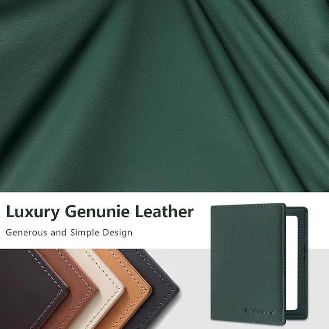 BAPHITY Genuine Leather RFID Blocking Slim Travel Passport Holder，green | Top-Grain Leather, RFID Blocking, Multi Slots (3+2 SD), Slim, Unisex Multi-Function Holder, Travel Sleeve